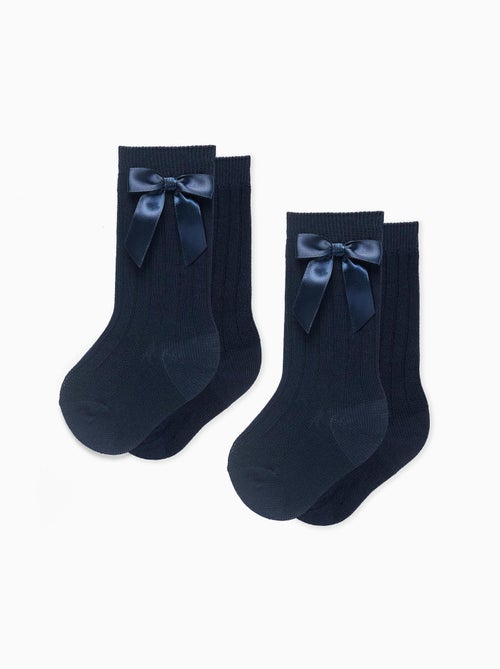 Pack de 2 paires de chaussettes hautes côtelées avec nœud - Kiabi