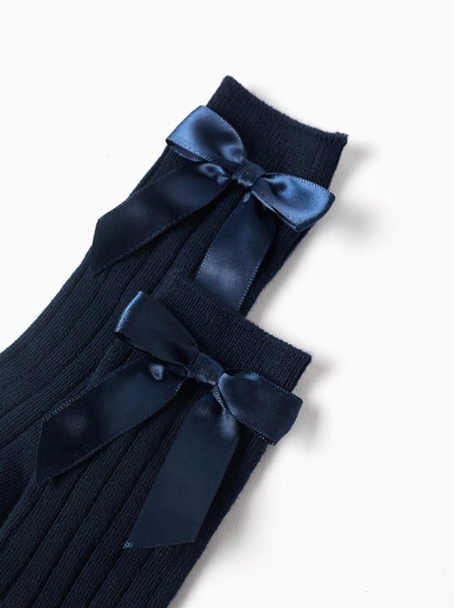 Pack de 2 paires de chaussettes hautes côtelées avec nœud - Kiabi