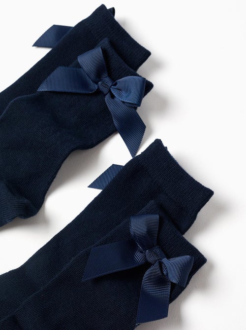 Pack de 2 paires de chaussettes hautes côtelées avec nœud - Kiabi