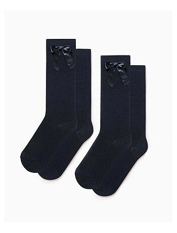Pack de 2 paires de chaussettes hautes côtelées avec nœud