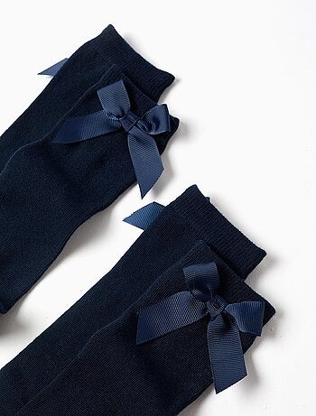 Pack de 2 paires de chaussettes hautes côtelées avec nœud