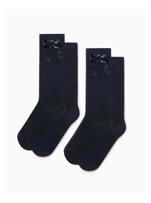 Pack de 2 paires de chaussettes hautes côtelées avec nœud - Kiabi