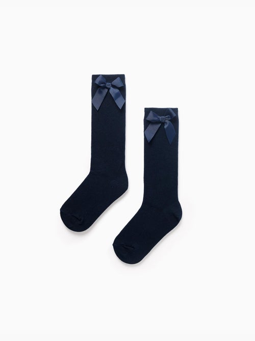 Pack de 2 paires de chaussettes hautes côtelées avec nœud - Kiabi
