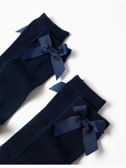Pack de 2 paires de chaussettes hautes côtelées avec nœud - Kiabi