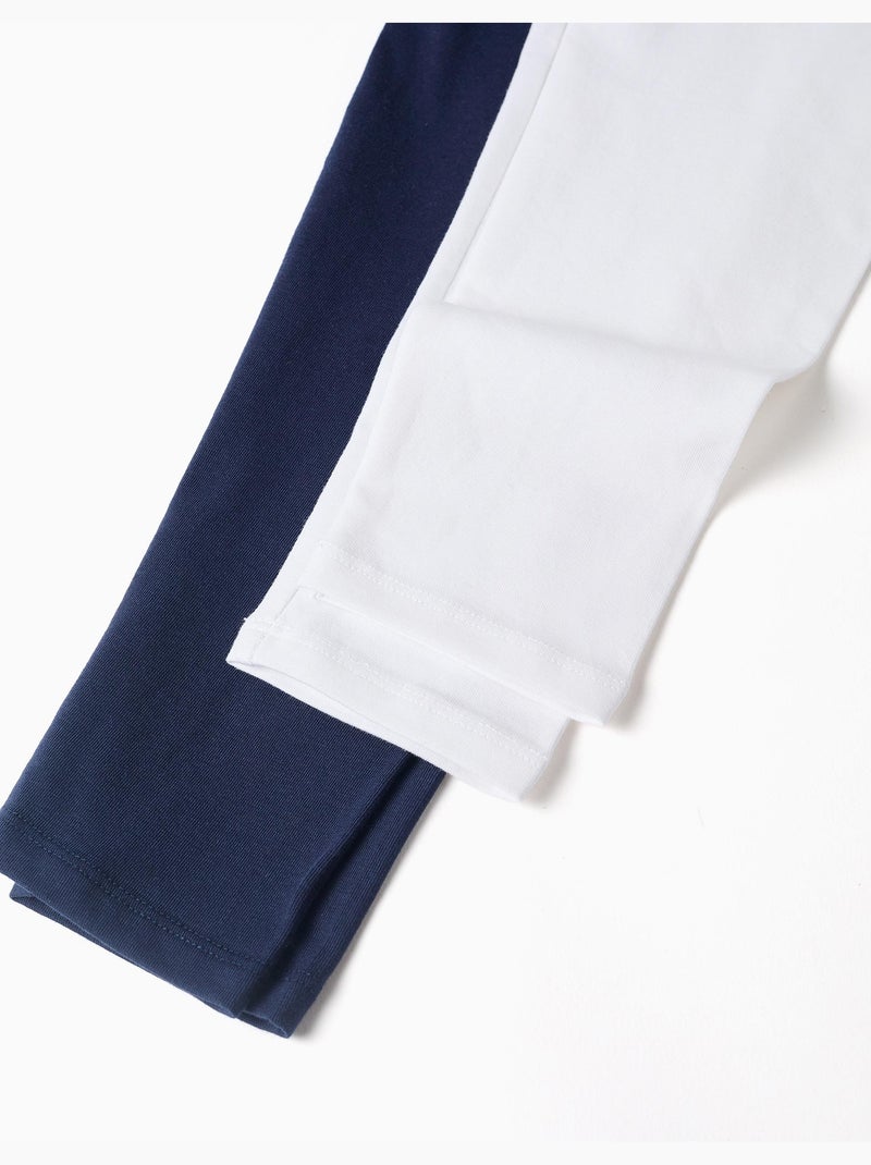Pack de 2 paires de leggings en coton Bleu Blanc - Kiabi