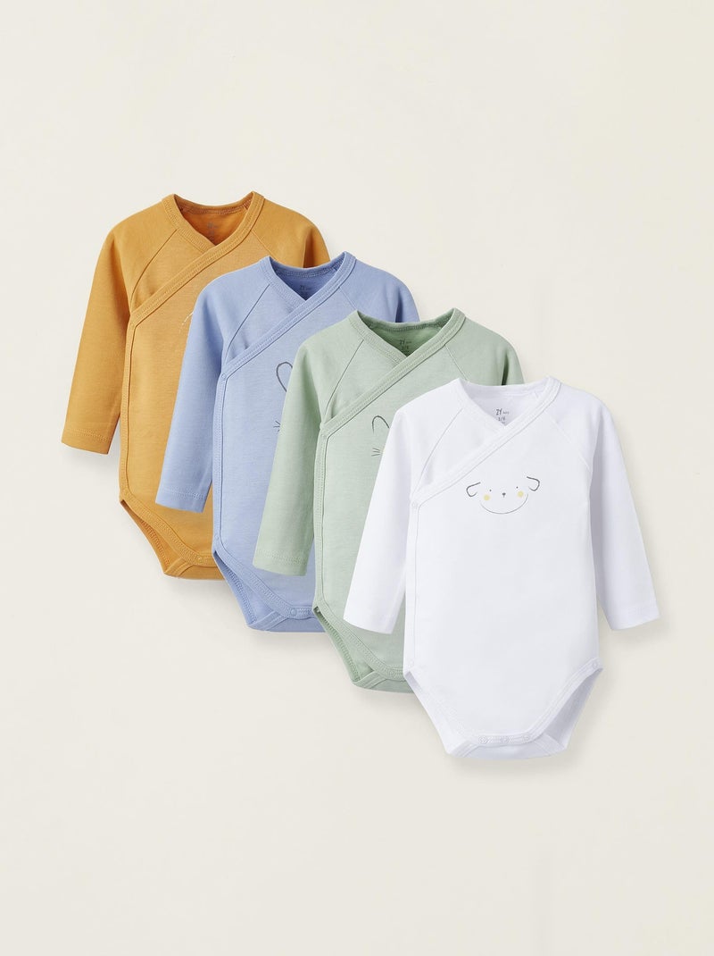 Pack de 4 bodies croisés pour bébé et nouveau-né 'Animaux' manches longues ESSENTIALS LINE Multicolore - Kiabi