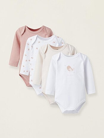 Pack de 4 bodies pour bébé et nouveau-né 'Birds' manches longues ESSENTIALS LINE