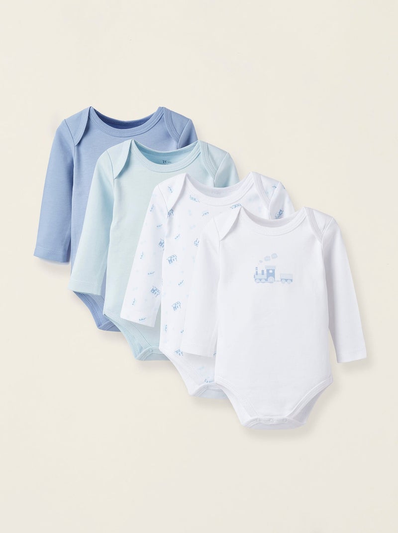Pack de 4 bodies pour bébé et nouveau-né 'Trains' manches longues ESSENTIALS LINE Multicolore - Kiabi