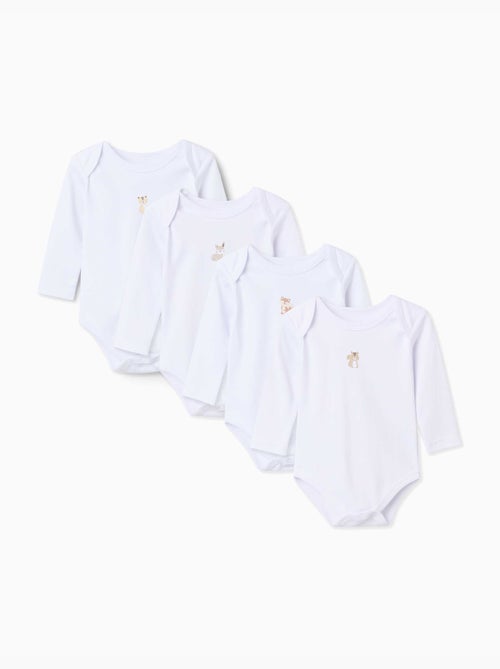 Pack de 4 bodys à manches longues en coton avec imprimés - Kiabi Pack de 4 bodys à manches longues en coton avec imprimés - Kiabi