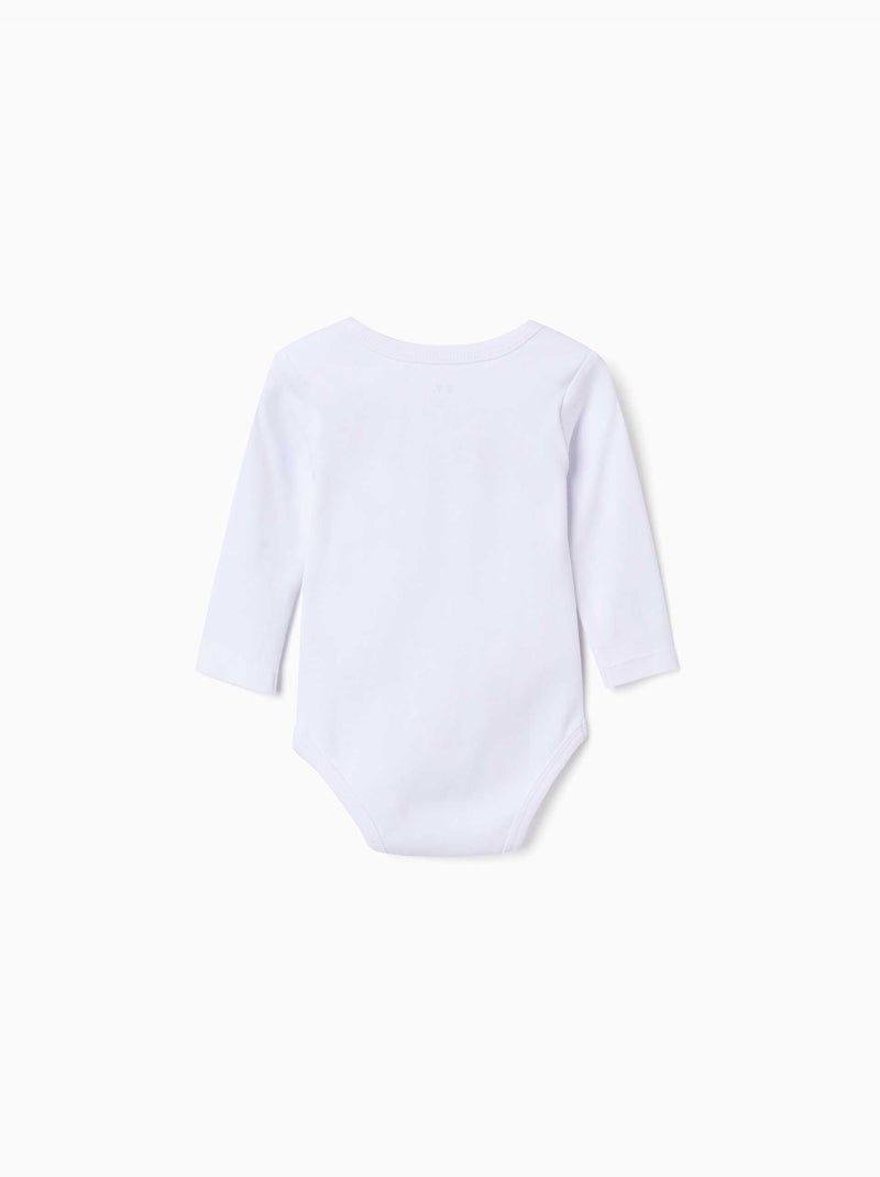 Pack de 4 bodys à manches longues en coton avec imprimés Blanc - Kiabi