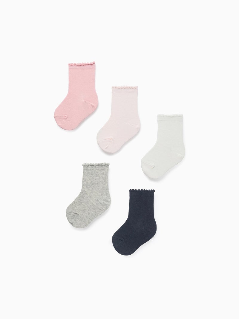 Pack de 5 Paires de Chaussettes à Tige Ondulée Blanc Rose Bleu - Kiabi