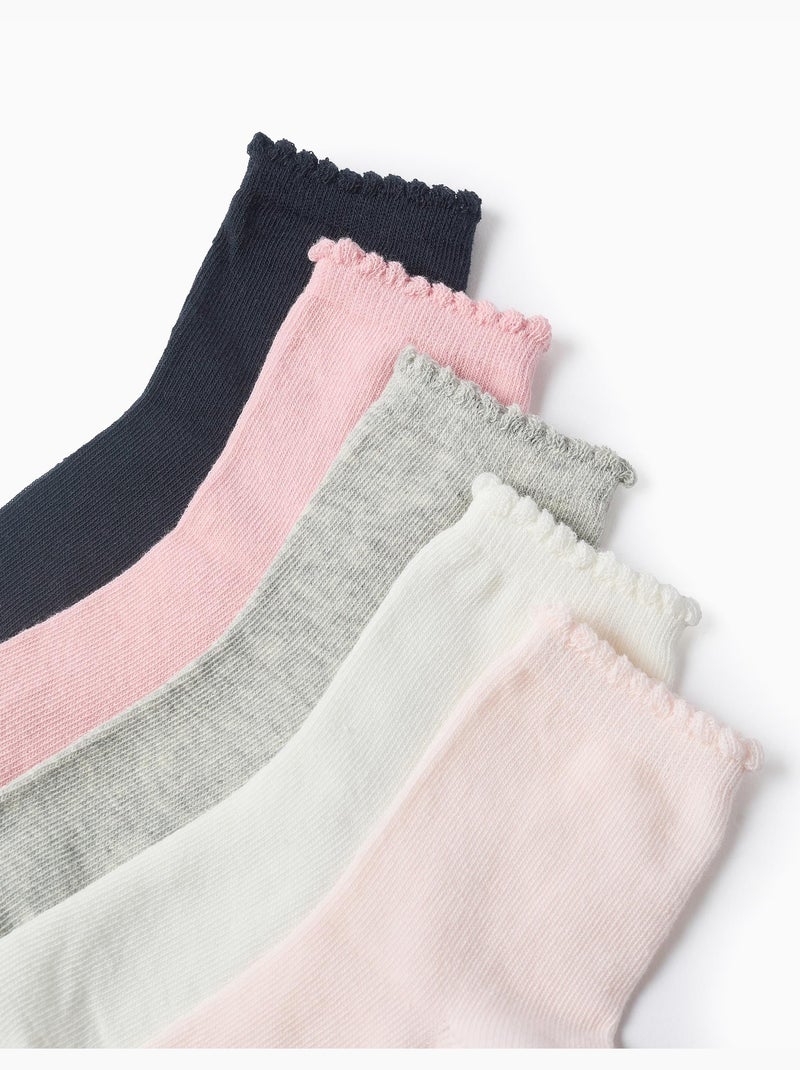 Pack de 5 Paires de Chaussettes à Tige Ondulée Blanc Rose Bleu - Kiabi