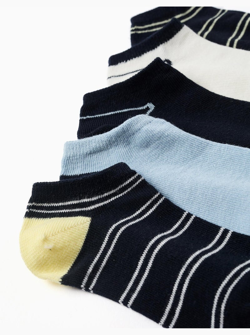 Pack de 5 paires de socquettes à rayures Bleu Jaune - Kiabi