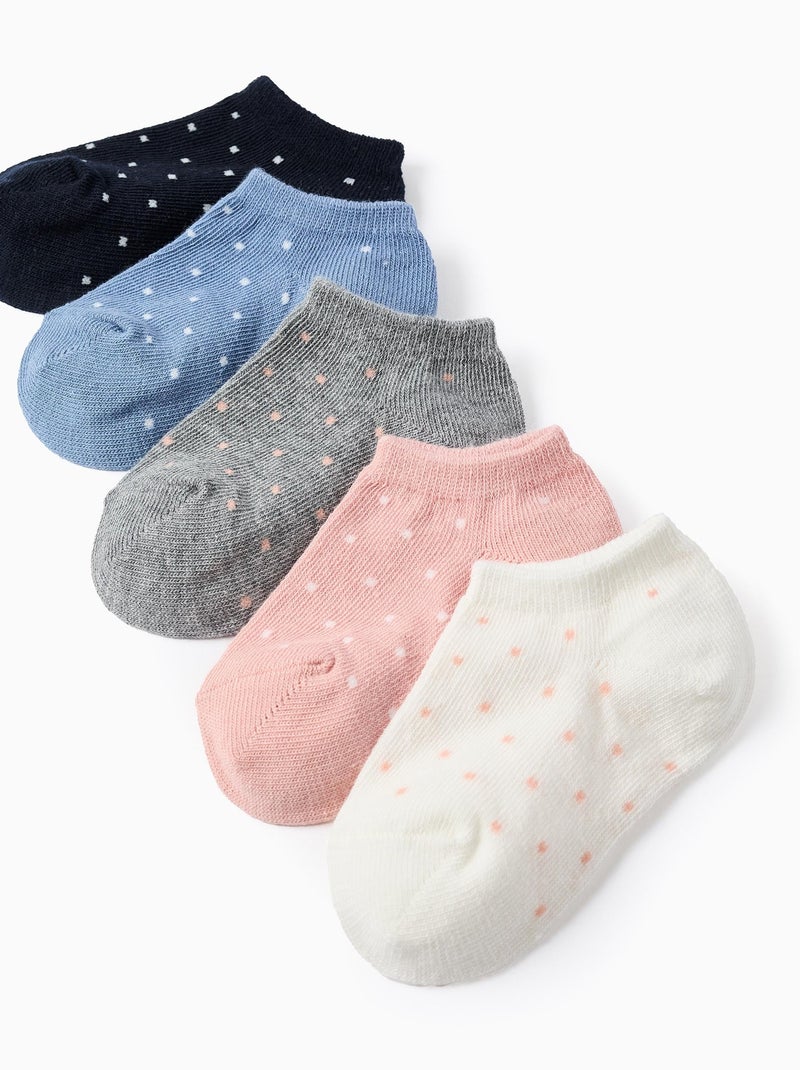 Pack de 5 Paires de Socquettes avec Pois Bleu Rose Gris - Kiabi