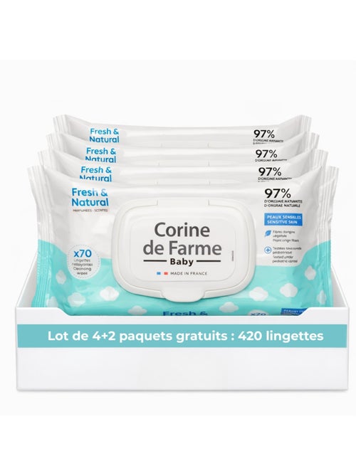 Pack de 6 lingettes bébé Fresh and natural - Kiabi