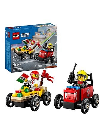 Pack de bolides de course : camion de pizza contre camion de pompiers