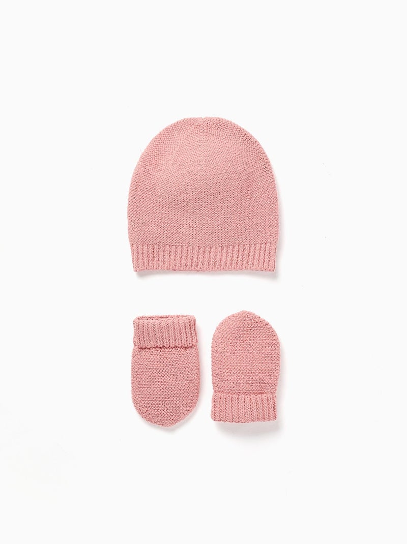 Pack de bonnet + gants en maille Rose - Kiabi