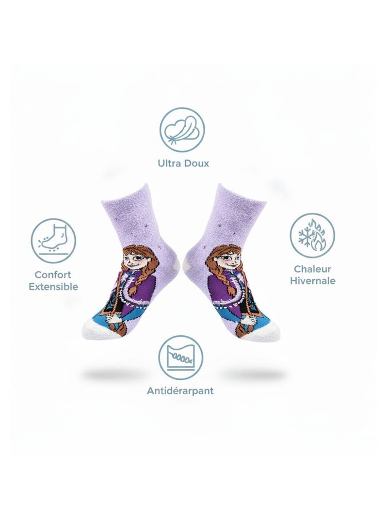 Pack de Chaussettes Antidérapantes Enfant DISNEY - LA REINE DES NEIGES (Lot de 4) Blanc Mauve - Kiabi