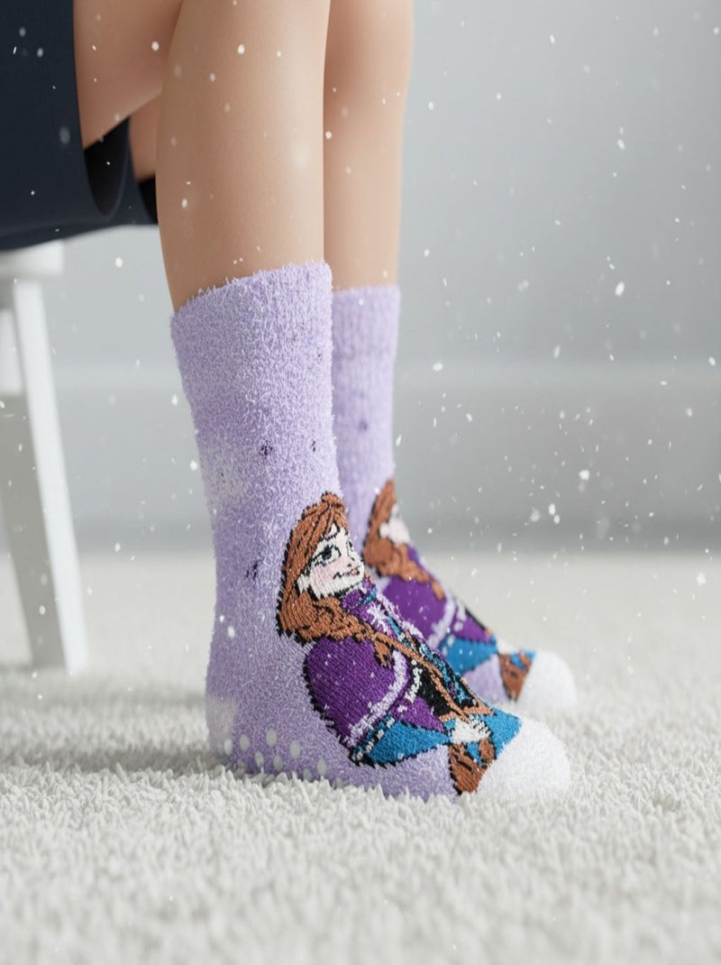 Pack de Chaussettes Antidérapantes Enfant DISNEY -LA REINE DES NEIGES (Lot de 4) Blanc Mauve - Kiabi