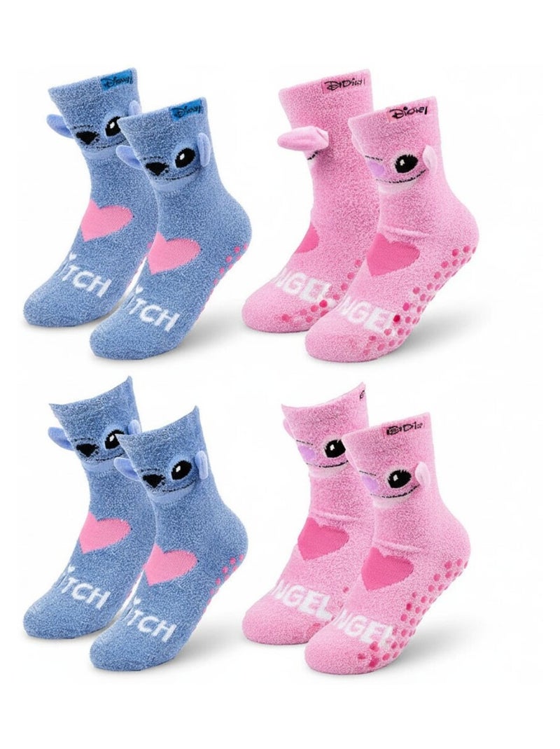 Pack de Chaussettes Antidérapantes Enfant LILO & STITCH (Lot de 4) Bleu Rose - Kiabi