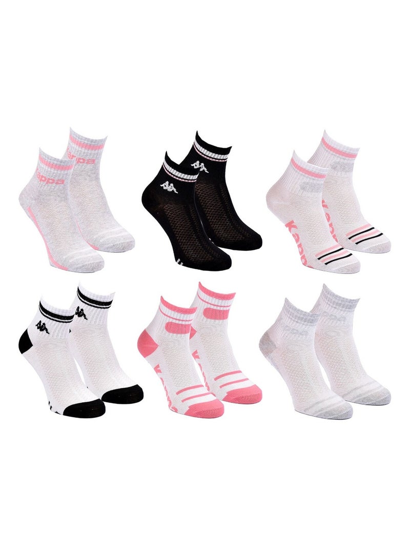 Pack de Chaussettes Femme Quarter KAPPA (Lot de 6) Noir Rose clair Blanc - Kiabi