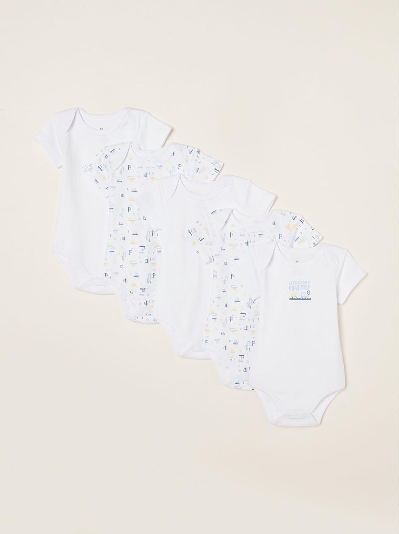 Pack de cinq bodies à manches courtes pour bébé garçon manches courtes ESSENTIALS LINE Blanc - Kiabi