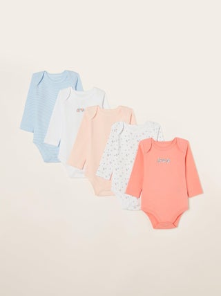 Pack de cinq bodies à manches longues pour nouveau-né et bébé fille manches longues ESSENTIALS LINE