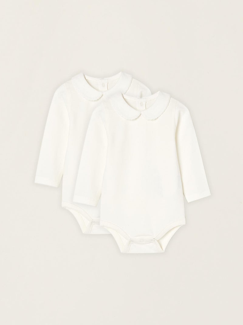 Pack de deux bodies à manches longues crème pour bébé et nouveau-né manches longues ESSENTIALS LINE Blanc - Kiabi