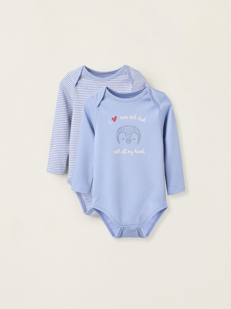 Pack de deux body 100 % coton, épaules croisées FAMILY LOVE Bleu clair - Kiabi