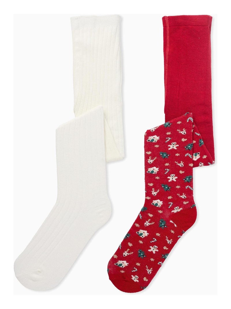 Pack de deux collant côtelé/avec motif NOËL Multicolore - Kiabi