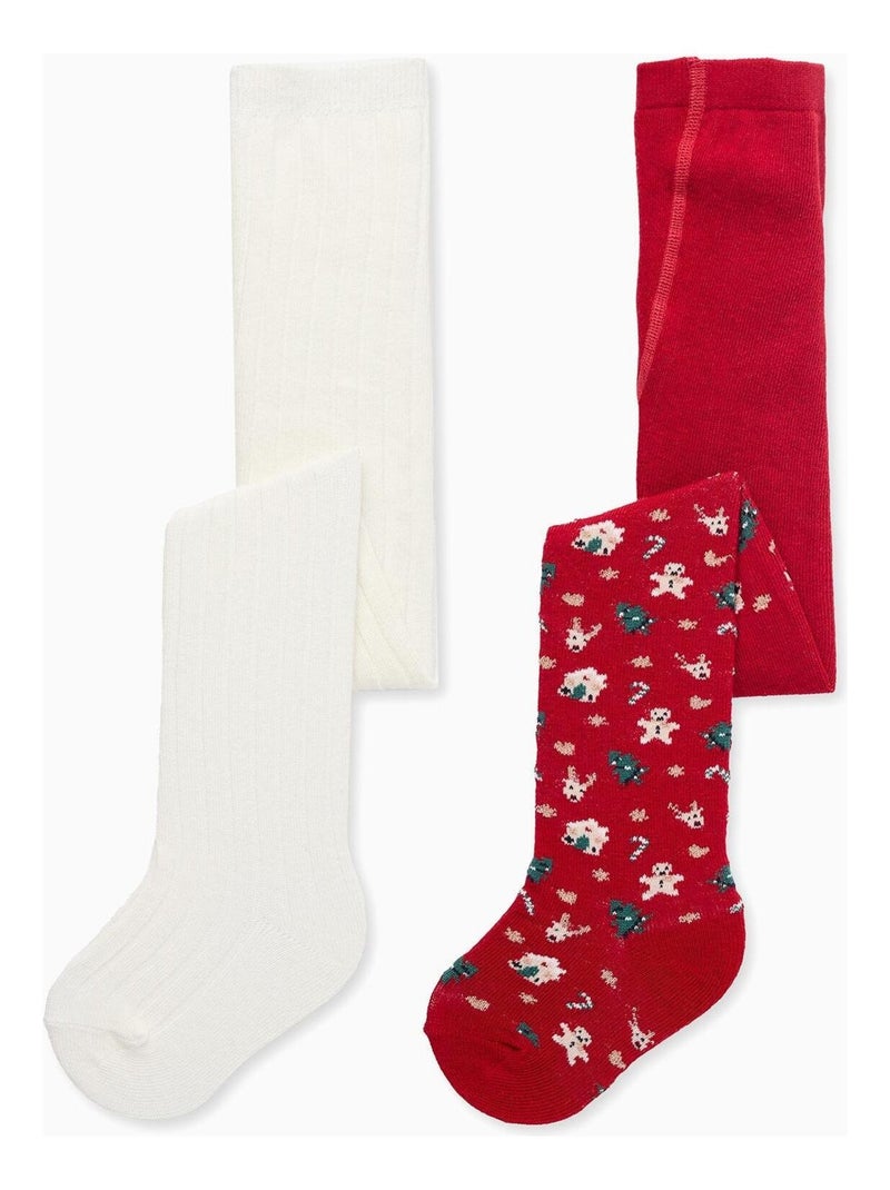 Pack de deux collant côtelé/avec motif NOËL Multicolore - Kiabi