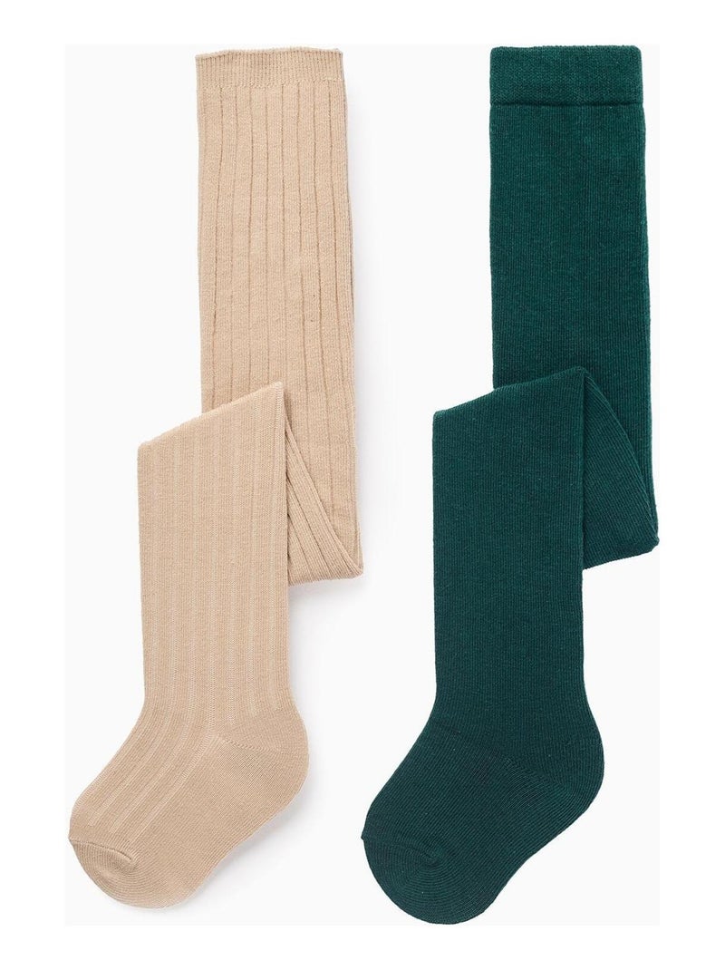 Pack de deux collant uni/ nervuré BROTHERS&SISTERS Multicolore - Kiabi