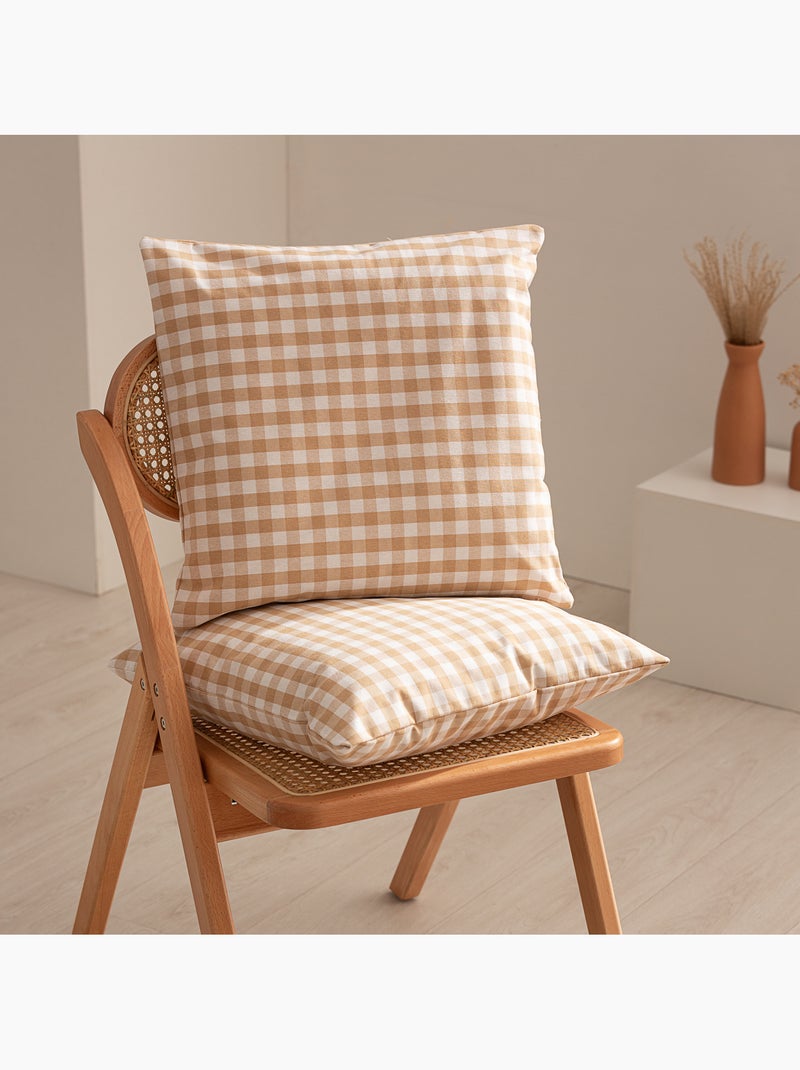 Pack de deux housses de coussin à carreaux vichy, en tissu imperméable -  Gamusi. Beige - Kiabi