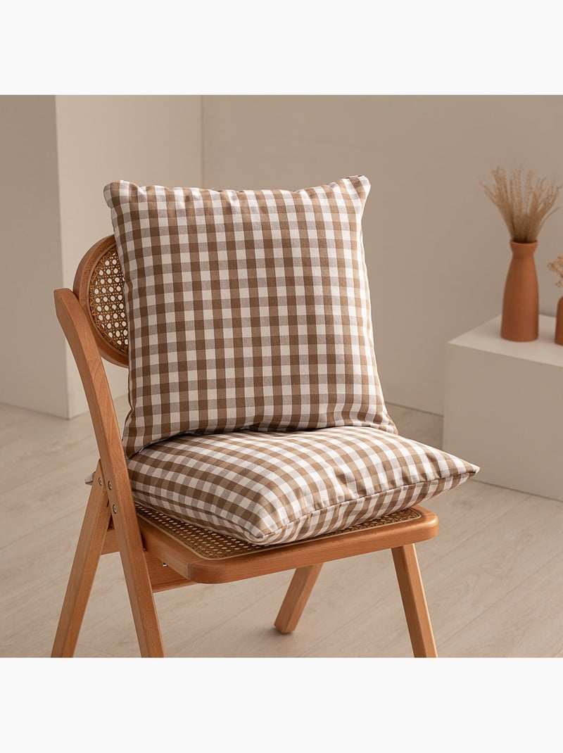 Pack de deux housses de coussin à carreaux vichy, en tissu imperméable -  Gamusi. Taupe - Kiabi