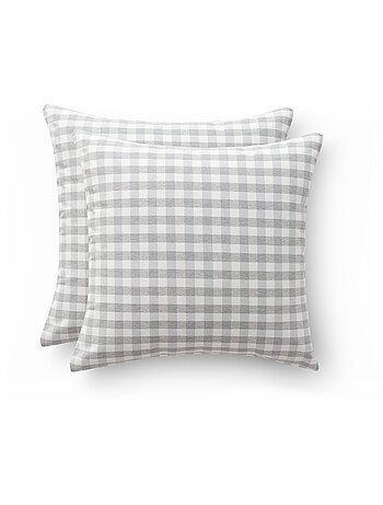 Pack de deux housses de coussin à carreaux vichy, en tissu imperméable.