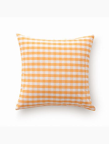 Pack de deux housses de coussin à carreaux vichy, en tissu imperméable.