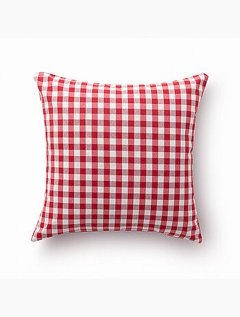 Pack de deux housses de coussin à carreaux vichy, en tissu imperméable.