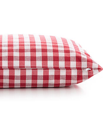 Pack de deux housses de coussin à carreaux vichy, en tissu imperméable.