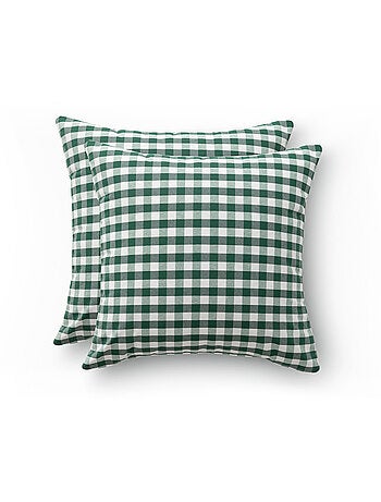 Pack de deux housses de coussin à carreaux vichy, en tissu imperméable.