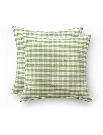 Pack de deux housses de coussin à carreaux vichy, en tissu imperméable.