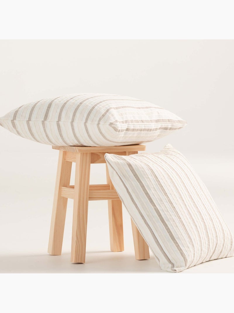 Pack de deux housses de coussin avec motif géométrique, tissu en fil teint -  Gamusi. Crème - Kiabi