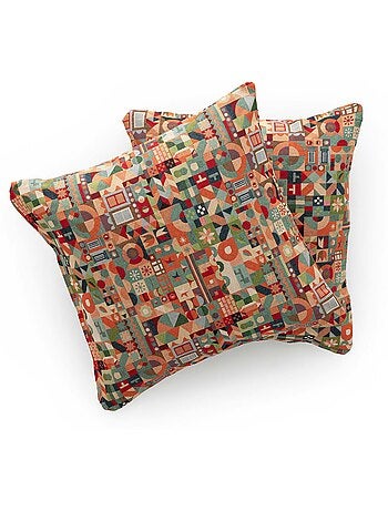 Pack de deux housses de coussin avec motif géométrique, tissu en fil teint - Gamusi.