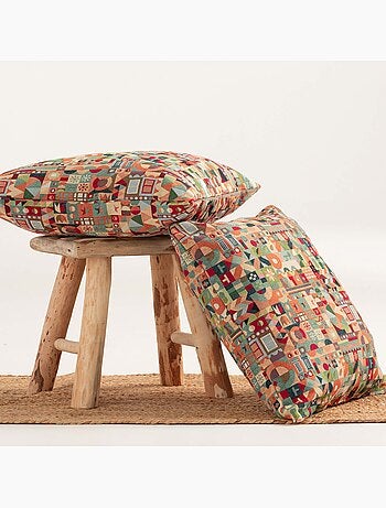 Pack de deux housses de coussin avec motif géométrique, tissu en fil teint - Gamusi.