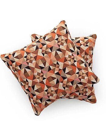 Pack de deux housses de coussin avec motif géométrique, tissu en fil teint - Gamusi.