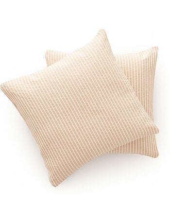 Pack de deux housses de coussin chiné à rayures, tissu en relief bicolore - Gamusi.