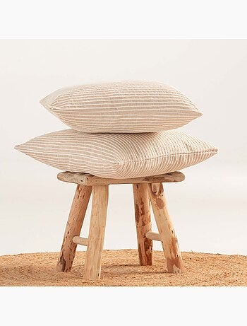 Pack de deux housses de coussin chiné à rayures, tissu en relief bicolore - Gamusi.