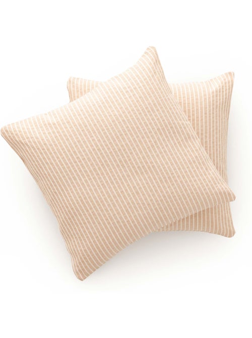 Pack de deux housses de coussin chiné à rayures, tissu en relief bicolore -  Gamusi. - Kiabi
