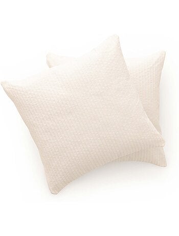 Pack de deux housses de coussin chiné à rayures, tissu en relief bicolore - Gamusi.