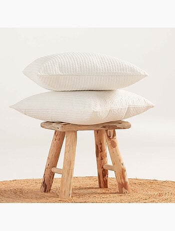Pack de deux housses de coussin chiné à rayures, tissu en relief bicolore - Gamusi.
