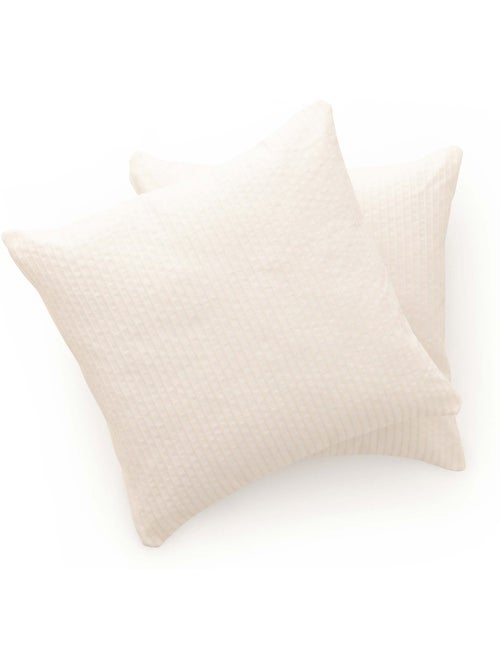 Pack de deux housses de coussin chiné à rayures, tissu en relief bicolore -  Gamusi. - Kiabi